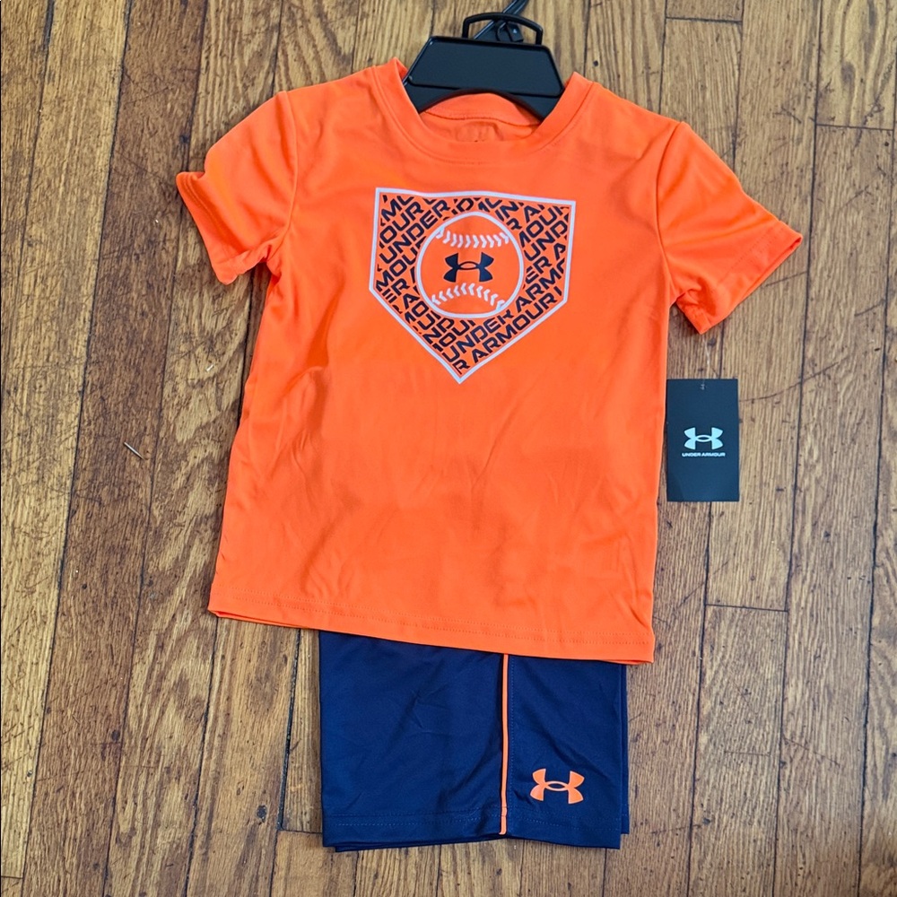 Under Armour Orange Graphic Tee and Navy Shorts Set for Boy
